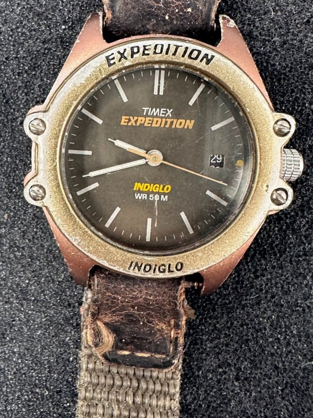Timex Expedition Watch Women Indiglo Dial Bronze Tone Case Brown Dial Works